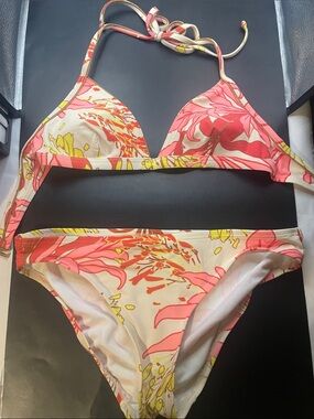Vince Camuto Pink Yellow Floral Triangle Bikini